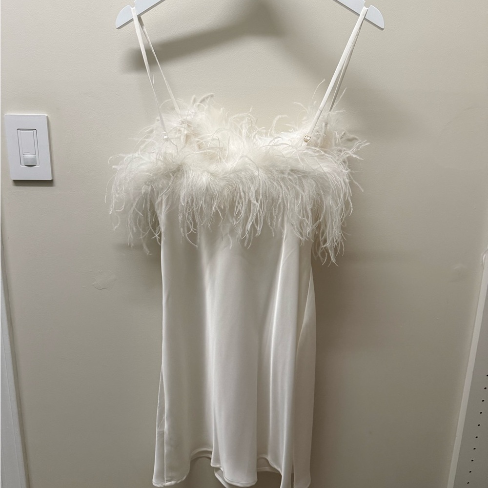 Anthropologie Cream Feather-Trim Chemise